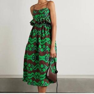 Ulla Johnson Green and Brown Midi Dress